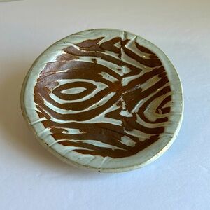 NEW Handmade Pottery Little Dish with White Inlaid Design on Stoneware